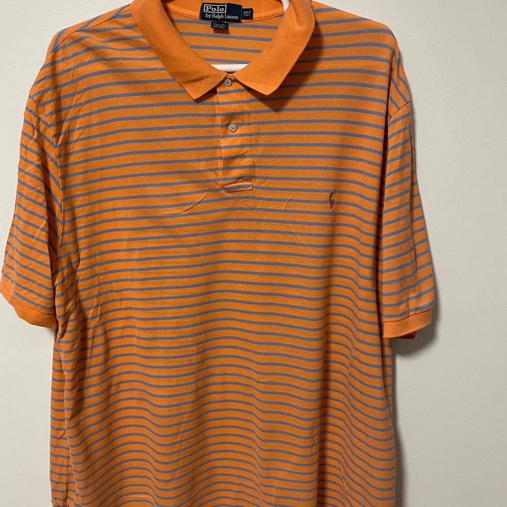 Used Ralph Lauren Orange and Blue Polo Shirt Classic Style